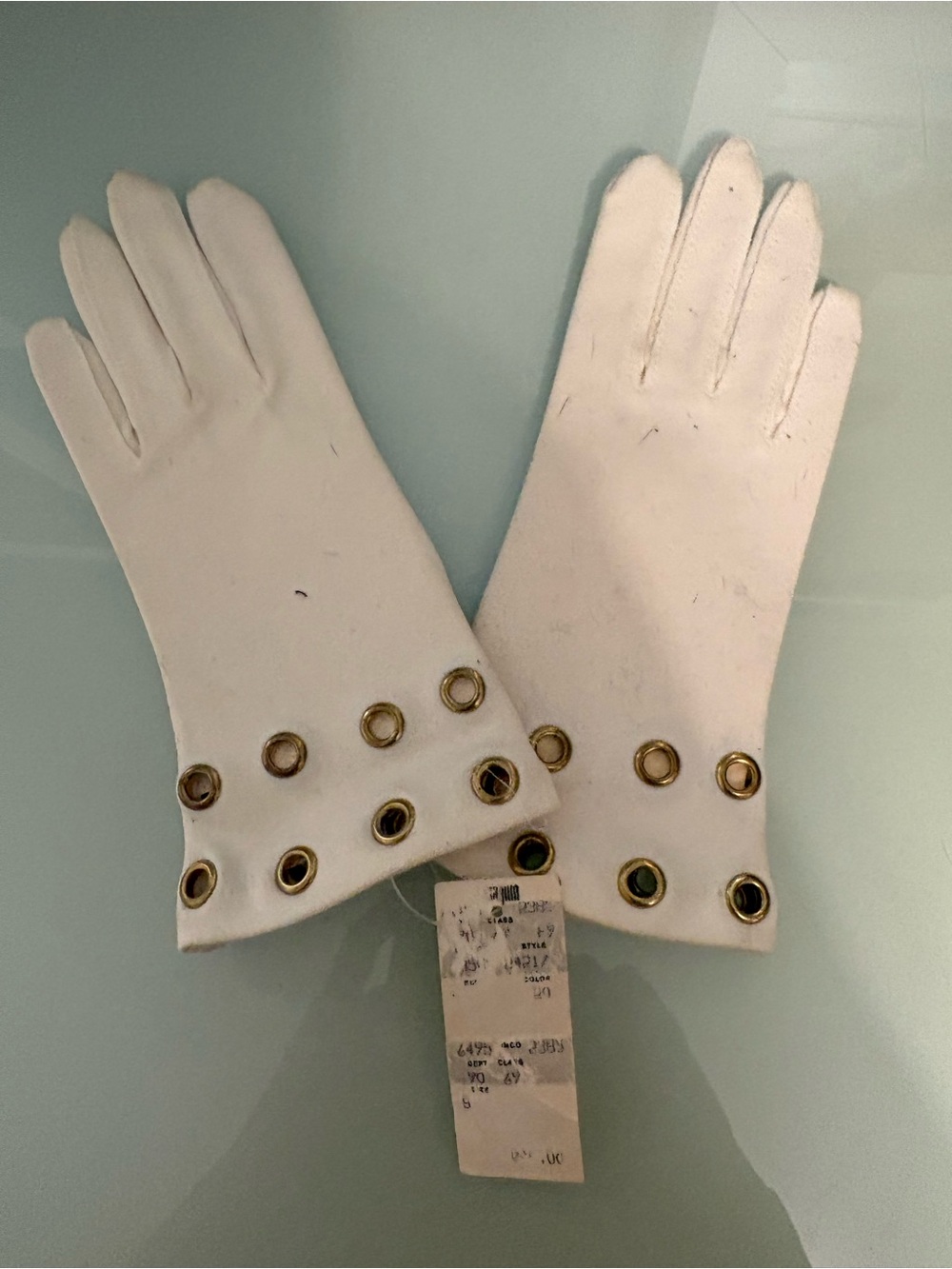Women's White Gloves with Gold grommet Detail